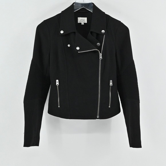 Aritzia Jackets & Blazers - Aritzia Womens Black Moto Jacket Size 2 Wilfred Ribbed Sleeve Zip Up Rocker Punk